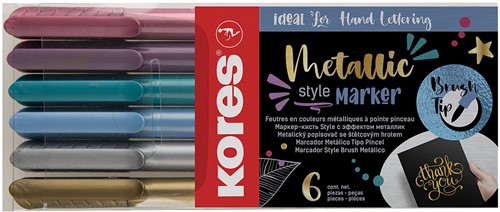 Kores brush tip marker "Metallic Style" set van 6 metallic kleuren M21461