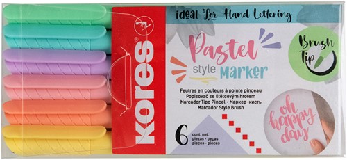 Kores brush tip markers set van 6 pastel kleuren M21462