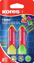 Kores gum driehoekig "TRINO" 2 neon kleuren op blister RG40523
