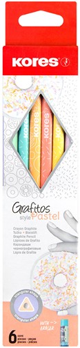 Kores kleurpotloden driehoekig "Grafitos Style Pastel", set 6 pastelkleuren BB92803