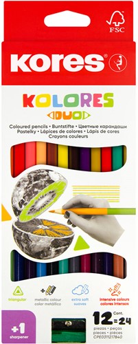 Kores kleurpotloden dubbelzijdig - 12 stuks = 24 kleuren -  "KOLORES DUO" BB93212