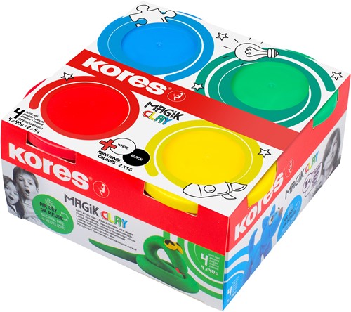 Kores "Magic Clay" 4 x 40 gram blauw, groen, rood, geel KM34241