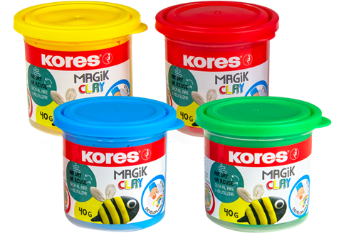 Kores "Magic Clay" 4 x 40 gram blauw, groen, rood, geel KM34241-2