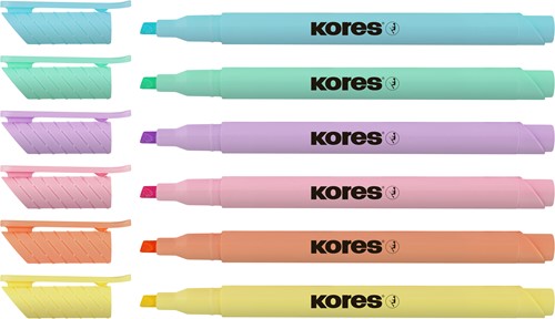 Kores markeerstift "High Liner pastel" set van 6 pastelkleuren TM36246-3