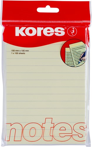 Kores memoblok notes gelinieerd 100x150mm 100vel geel N46510