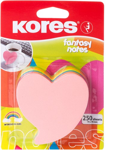 Kores memoblok notes hartvorm "HEART" 70x70mm 250vel in 5 kleuren N48705