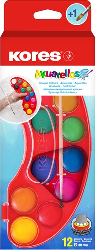 Kores verfdoos 12 kleuren en penseel "AKUARELLOS" MK30102