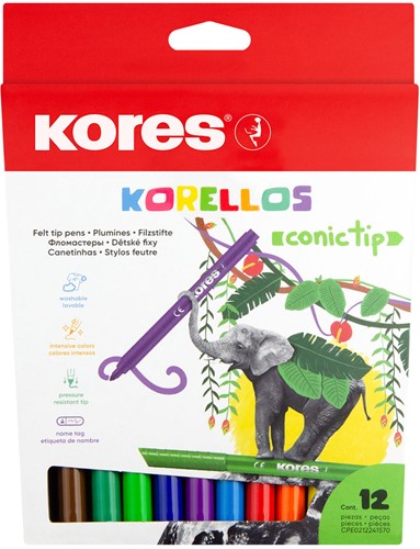Kores viltstift breed 1-4mm "KORELLO" 12 kleuren FS29043