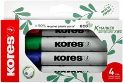Kores whiteboard markers "ECO XW1"; 90% recycled plastic, 3mm beitel punt, Set van 4 kleuren M20744