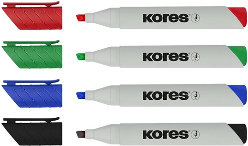Kores whiteboard markers "ECO XW1"; 90% recycled plastic, 3mm beitel punt, Set van 4 kleuren M20744-3