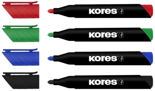 Kores whiteboard markers "ECO XW1"; 90% recycled plastic, 3mm ronde punt, Set van 4 kleuren M20724-3