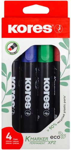 Kores whiteboard markers "ECO XW1"; 90% recycled plastic, 3mm ronde punt, Set van 4 kleuren M20724