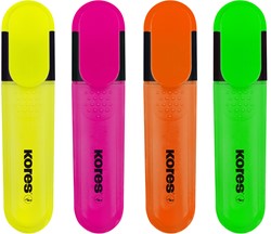 Kores markeerstift Bright Liner Plus - 0,5-5mm - assorti - 4 kleuren (geel/roze/oranje/groen)  TM36140