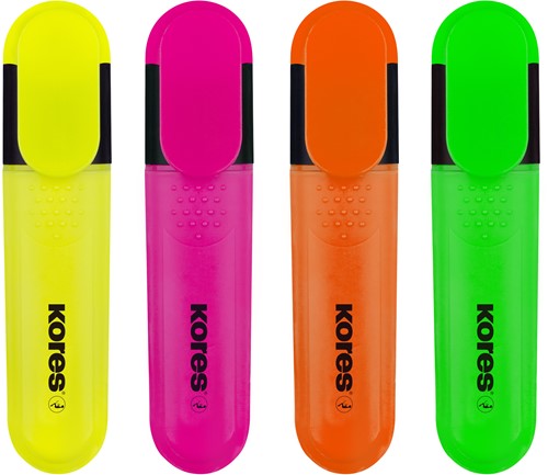 Kores markeerstift Bright Liner Plus - 0,5-5mm - assorti - 4 kleuren (geel/roze/oranje/groen)  TM36140