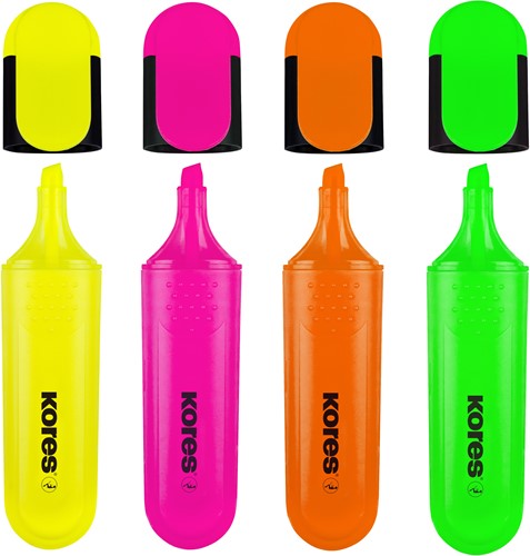Kores markeerstift Bright Liner Plus - 0,5-5mm - assorti - 4 kleuren (geel/roze/oranje/groen)  TM36140-2