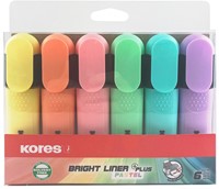 Kores markeerstift Bright Liner Plus - 0,5-5mm - assorti - 6 kleuren pastel (geel/roze/oranje/groen/blauw /rood)  TM36166-3