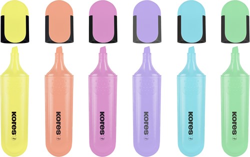 Kores markeerstift Bright Liner Plus - 0,5-5mm - assorti - 6 kleuren pastel (geel/roze/oranje/groen/blauw /rood)  TM36166-2