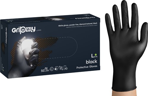 Nitril handschoenen Extra Grip - Zwart - maat L - 50 stuks - Gripzzly