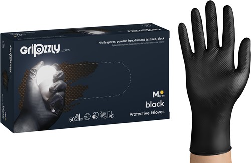 Nitril handschoenen Extra Grip - Zwart - maat M - 50 stuks - Gripzzly