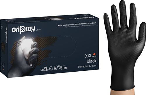 Nitril handschoenen Extra Grip - Zwart - maat XXL - 50 stuks - Gripzzly