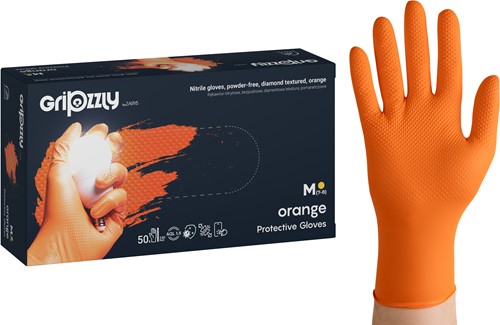 Nitril handschoenen Extra Grip - Oranje - maat M - 50 stuks - Gripzzly