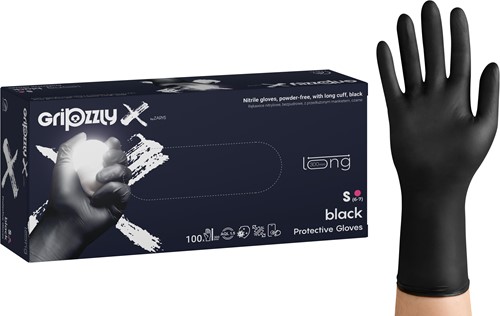 Nitril handschoenen Extra Grip en Lang - Zwart - maat S - 100 stuks - Gripzzly Long
