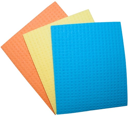 Spons/vaatdoekjes 18 x 16 cm, geassorteerde kleuren, pak van 3 stuks