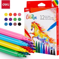 Deli Colorun afwasbare viltstiften 12 kleuren/doos