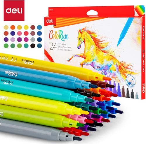 Deli Colorun afwasbare viltstiften 24 kleuren/doos