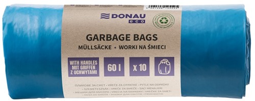 Vuilniszakken met handgrepen Donau Eco - blauw, 60 L - 10 stuks