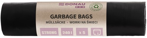 Vuilniszakken Donau Eco - recycled LDPE, 70µm extra sterk, zwart, 240 L - 5 stuks